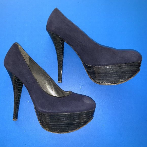 STUART WEITZMAN Navy Blue Suede Platform Shoes 6M - Picture 1 of 6